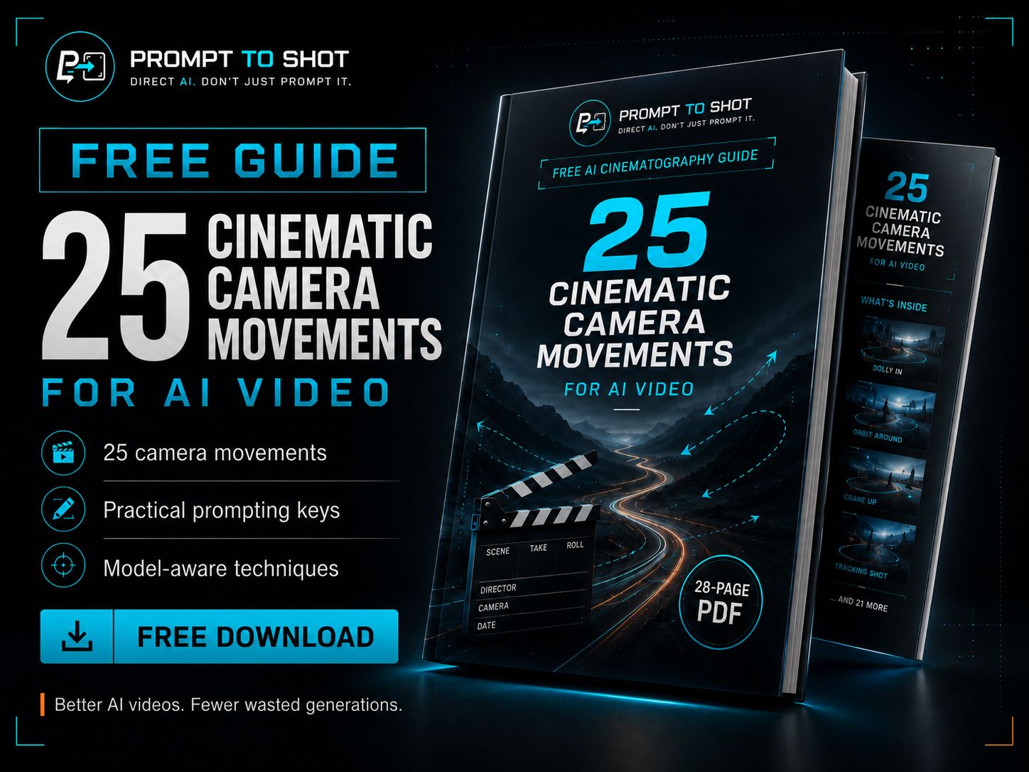 Promotional image for the 28-page Free AI Cinematography Guide