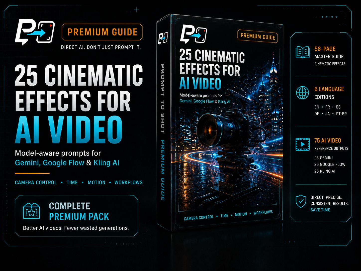 Promotional image for the Premium 25 Cinematic Effects for AI Video pack